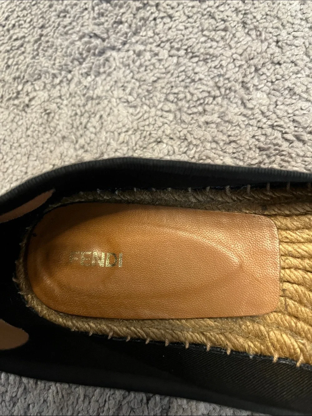 Fendi Navy Denim Slip-On Espadrille Loafers with Black Patent Cap